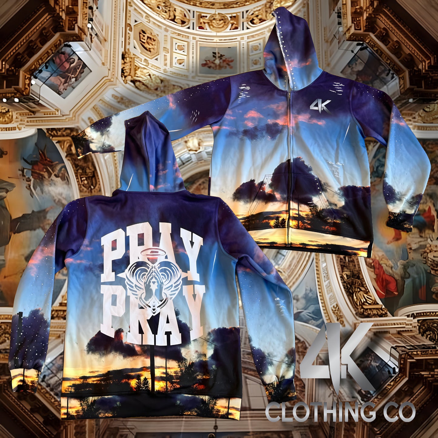 “4K Pray” Rhinestone Zip Hoodie